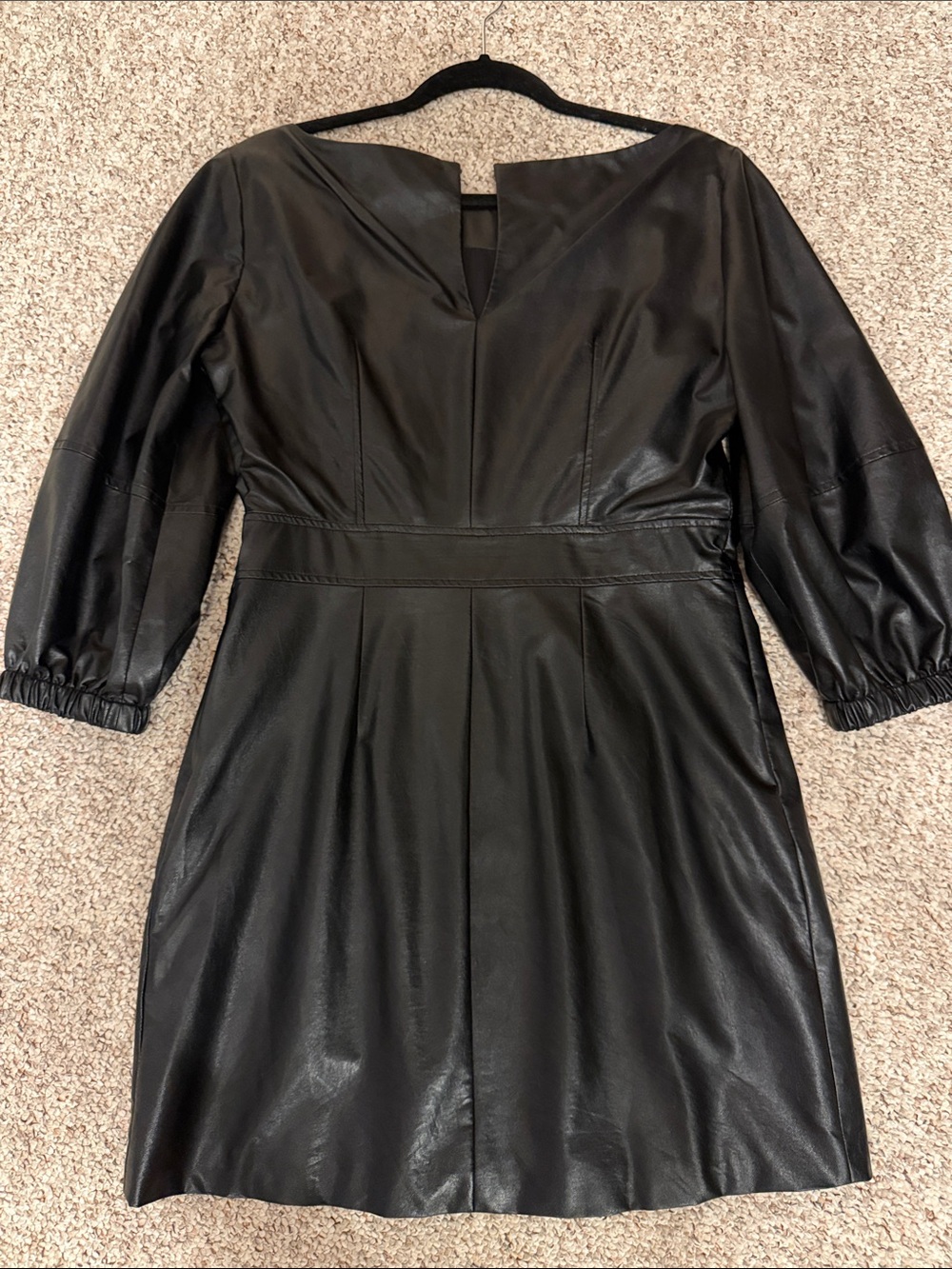 ba&sh Black Faux Leather Long Sleeve V-Notch Dress